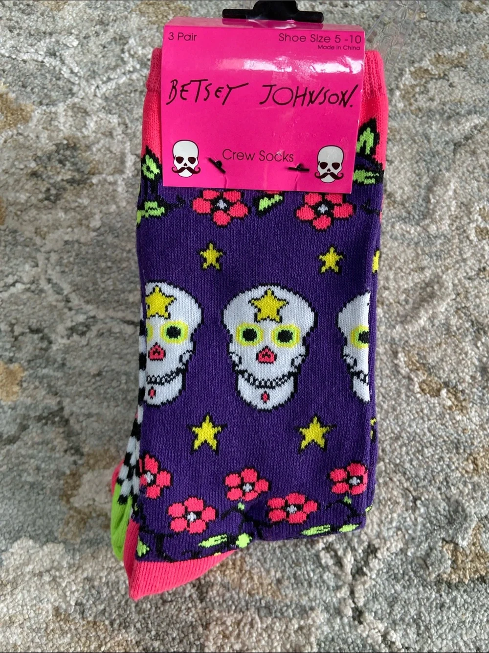 Betsey Johnson 3 Pairs Sugar Skull Crew Socks